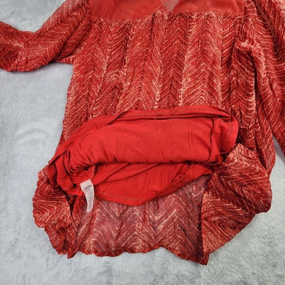 Soft Surroundings Tunic Top Women S Red Embellished Chiffon Beaded Boho Flowy - Picture 8 of 12